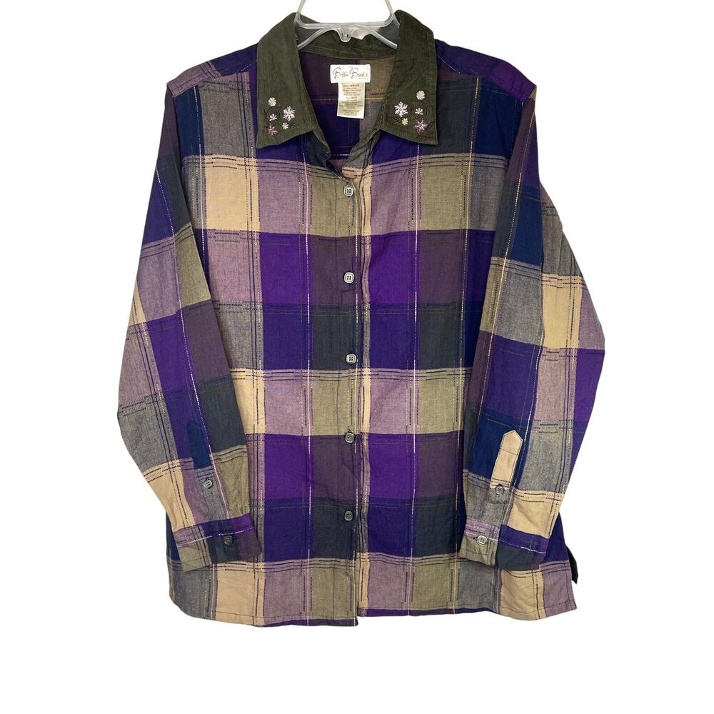 Bobbie Brooks vintage plaid button down shirt, purple/green, size 18W/20W, EUC